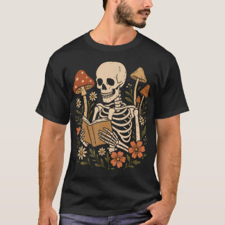 T-shirt Cottagecore Aesthetic Floral Mushroom Skeleton Rea