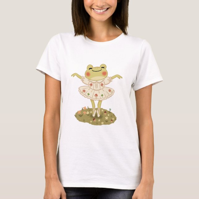 T-shirt Cottagecore Ballet Frog Mushroom Art (Devant)