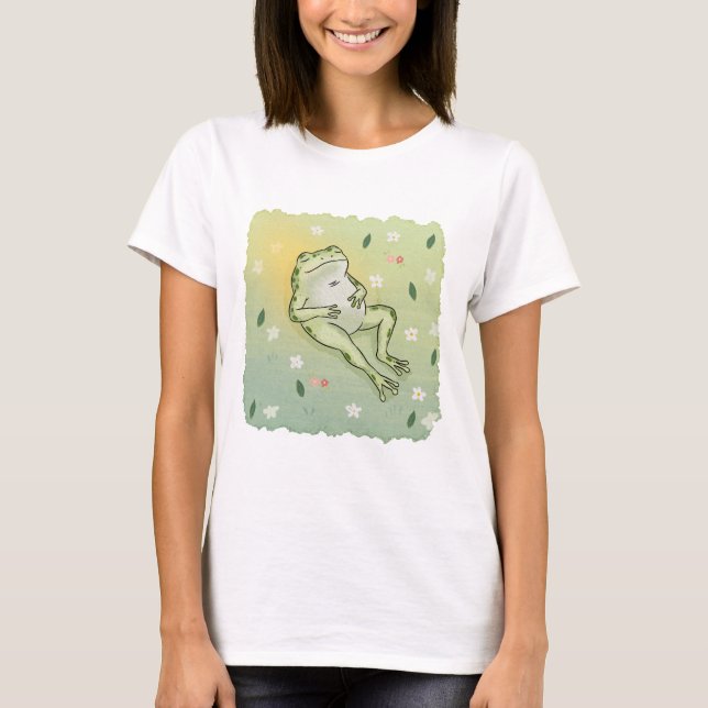 T-shirt Cottagecore Chilled Out Frog Illustration (Devant)
