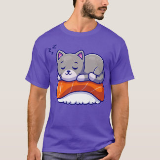 T-shirt Coucher De Chat Sur Un Dessin Saumon De Sushi