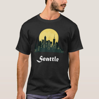 T-shirt Coucher de lune sur la ligne d'horizon de Seattle