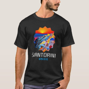 T-shirt Coucher de soleil à Santorin Grèce Peinture  1