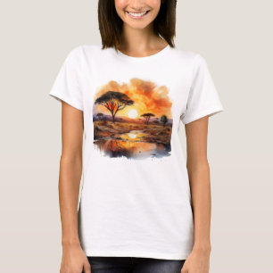 T-shirt Coucher de soleil africain avec Acacia Trees