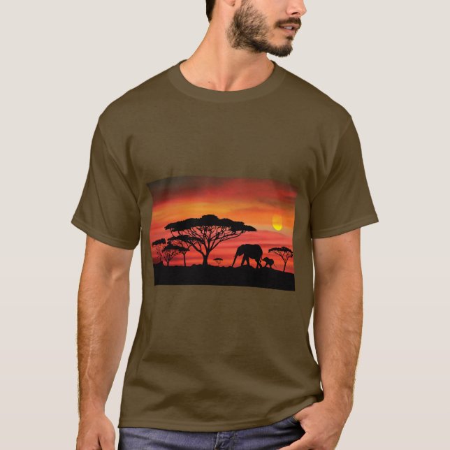 T-shirt Coucher de soleil africain éléphant (Devant)