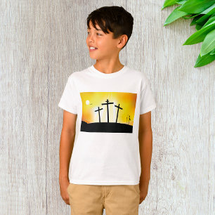T-shirt Coucher de soleil croix religieux garçons
