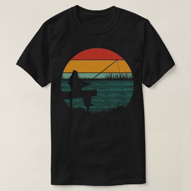 T-shirt Coucher de soleil de pêche rétro (Design devant)