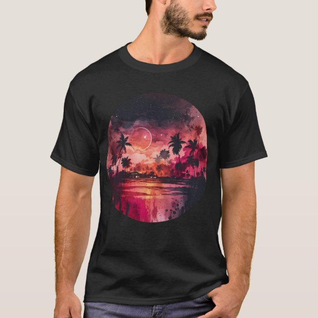 T-shirt Coucher de soleil de plage tropical (Devant)