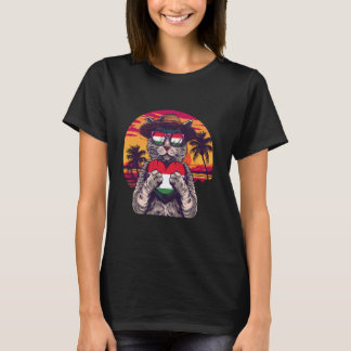 T-shirt Coucher de soleil en Hongrie Chat Tropical Drapeau