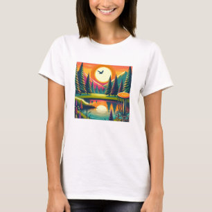 T-shirt Coucher de soleil et arbres de golf de Disc Rétro
