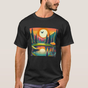 T-shirt Coucher de soleil et arbres de golf de Disc Rétro