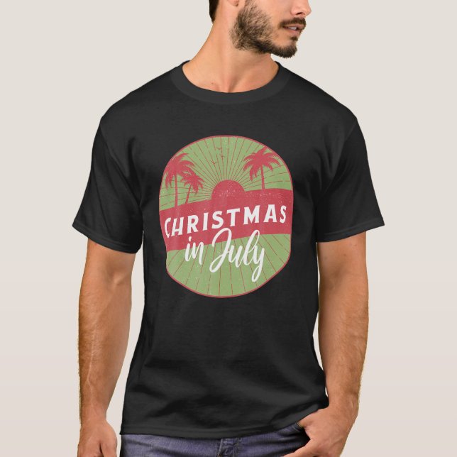 T-shirt Coucher De Soleil Et Palmiers Retro Perdu Noël I (Devant)