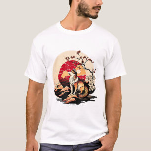 T-shirt Coucher de soleil japonais Shiba Inu Dog Ukiyo e S