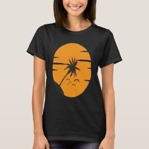 T-shirt coucher de soleil, palmier et plage, design simple