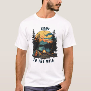 T-shirt coucher de soleil pour camping sauvage vin