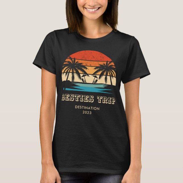 T-shirt Coucher de soleil rétro Besties Voyage des filles  (Devant)