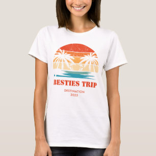T-shirt Coucher de soleil rétro Besties Voyage des filles 