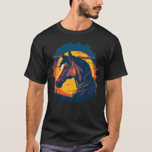 T-shirt Coucher De Soleil Rétro Et Tête De Cheval