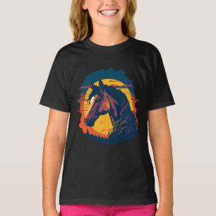 T-shirt Coucher De Soleil Rétro Et Tête De Cheval