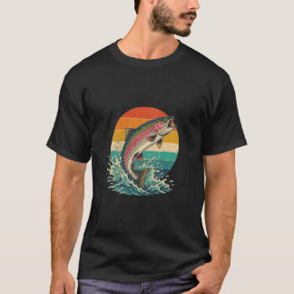 T-shirt Coucher de soleil rétro truite arc-en-ciel