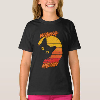 T-shirt Coucher de soleil rétro Wawa Meow