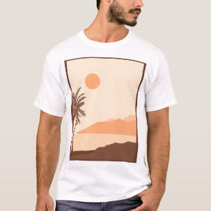 T-shirt Coucher de soleil sur un palmier, Île, Art abstrai