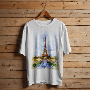 T-shirt Coucher de soleil Tour Eiffel Paris Aquarelle fran