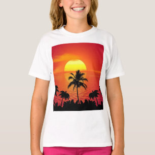 T-shirt Coucher de soleil tropical Palmiers Silhouette Pla