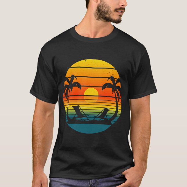 T-shirt Coucher de soleil tropical reflet Ocean Palm Trees (Devant)