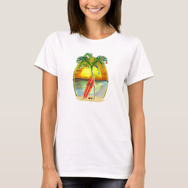 T-shirt Coucher du soleil de plage de Noël (Devant)