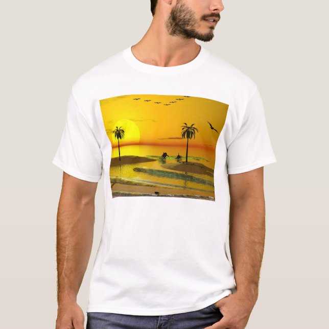 T-shirt Coucher du soleil de rivage de paradis (Devant)