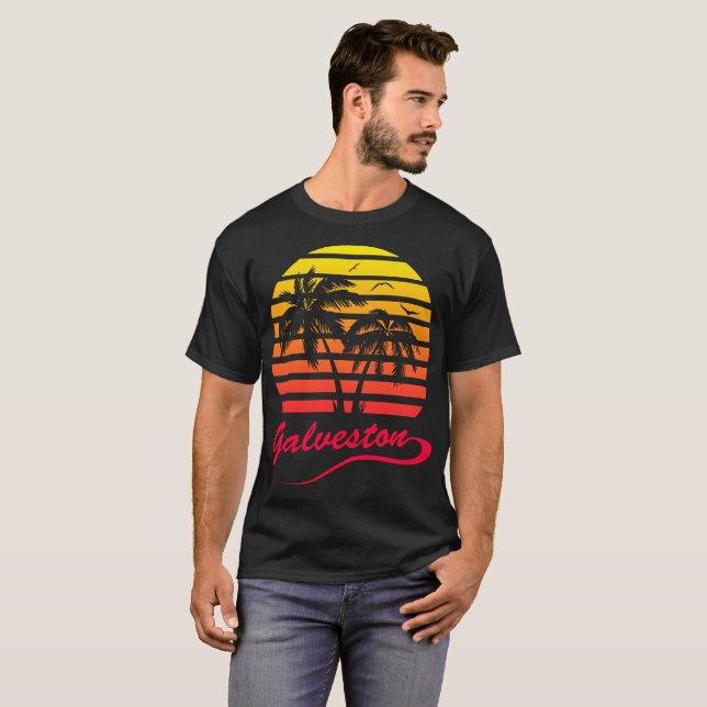 T-shirt Coucher du soleil tropical de Galveston 80s (Devant entier)