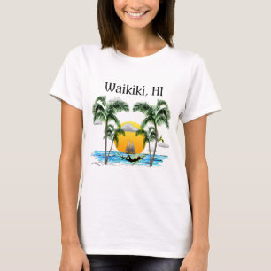 T-shirt Coucher du soleil Waikiki Hawaï de plage