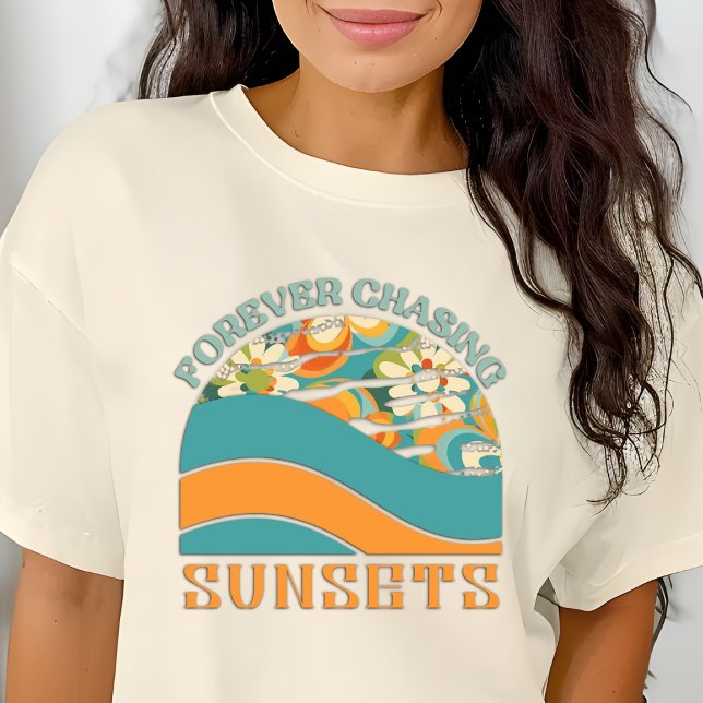 T-shirt Couchers de soleil à la recherche de fleurs rétro (Créateur téléchargé)