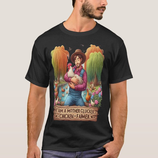 T-shirt Couleur de l'eau Mère Clucker Poulet Agricole (Devant)