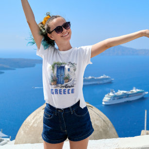 T-shirt Couleur de l'eau Santorini Grèce moderne et élégan