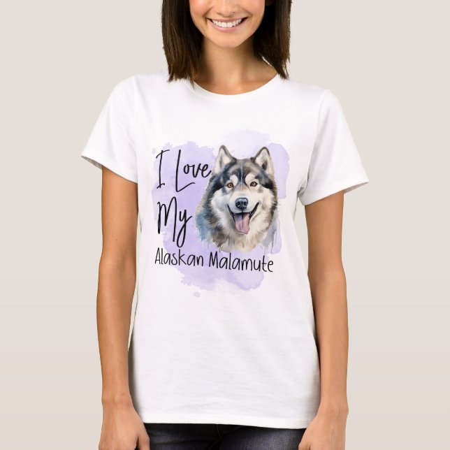 T-SHIRT COULEUR D'EAU J'AIME MON CHIEN ALASKAN MALAMUTE (Devant)