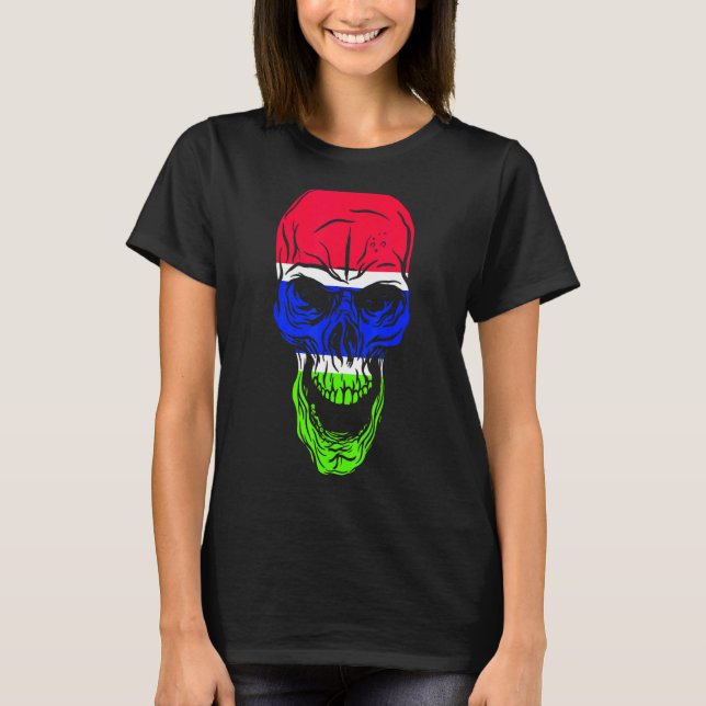 T-shirt Couleur du drapeau de la Gambie Crâne (Devant)