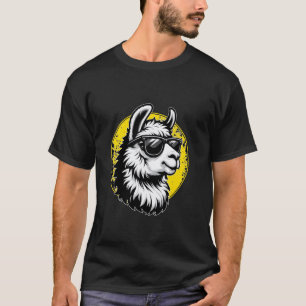 T-shirt Couleur jaune citron drôle, lama portant des lunet