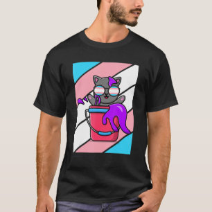 T-shirt Couleurs de la Fierté de chat Drapeau transgenre L