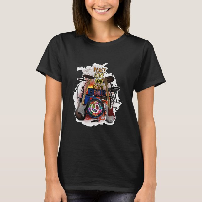T-shirt Couleurs de rouleaux Rock Peace Love (Devant)