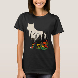 T-shirt Couleurs de silhouette de chat Fleur sauvage bohèm