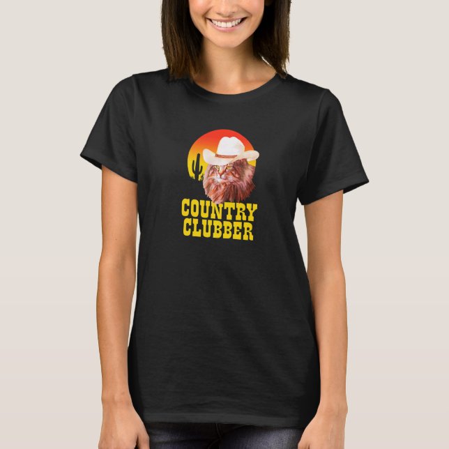 T-shirt Country Clubber Cowboy Casquette Chat Pays Western (Devant)