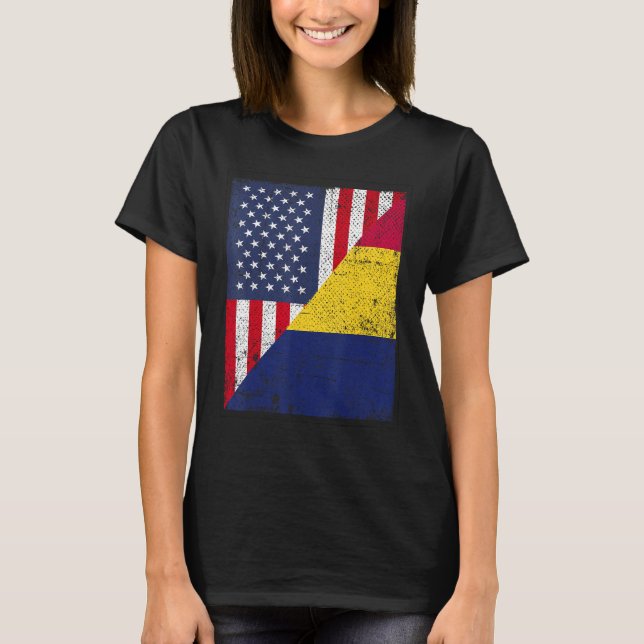 T-shirt Country Flag Design  Half USA Half Chad (Devant)