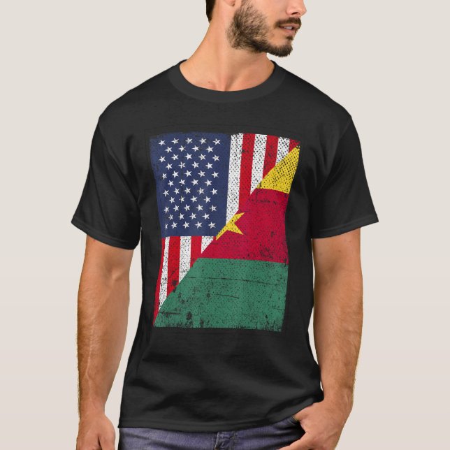 T-shirt Country Flag  Half USA Half Cameroon (Devant)