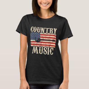 T-shirt Country Music Retro Vintage Guitare Drapeau améric