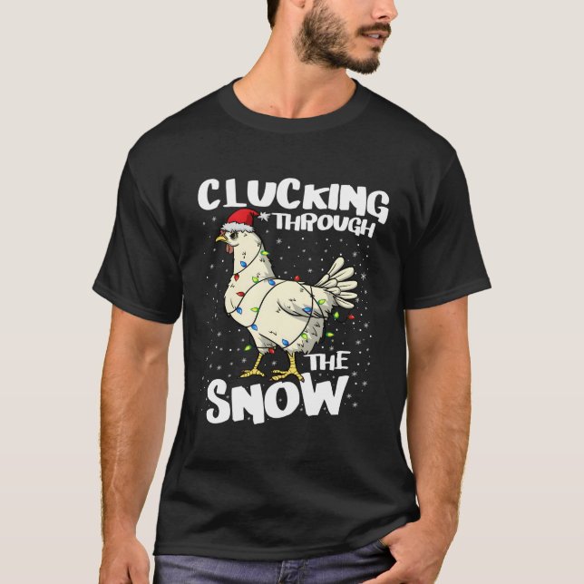 T-shirt Coup À Travers Le Poulet De Neige Santa Hat Farmer (Devant)