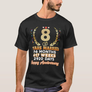 T-shirt Coup De 8 Ans De Marié Heureux 8Ème Anniversaire M