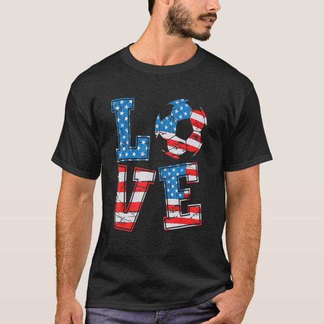 T-shirt Coup de coeur Football Usa Drapeau Femmes Filles F (Devant)