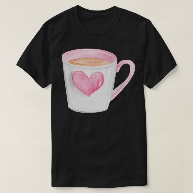 T-shirt Coupe de café au coeur rose (Design devant)