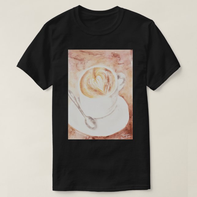 T-shirt Coupe en latte d'aquarelle douce au café (Design devant)